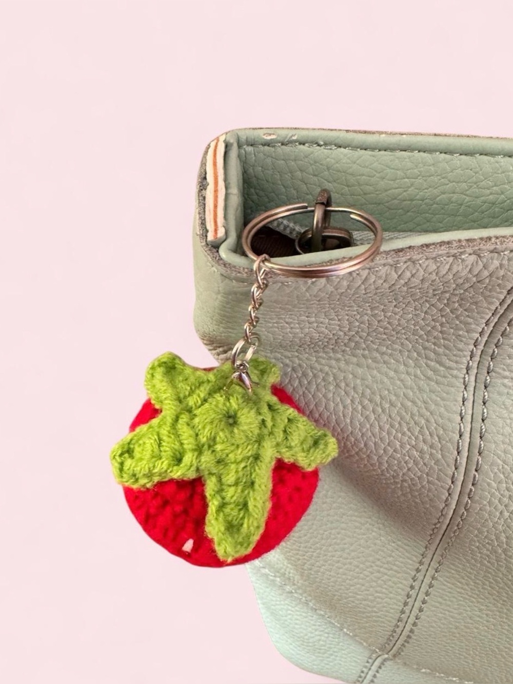 The Sak Mint Green Leather Pouch w/Crocheted Strawberry Charm - Picture 8 of 9